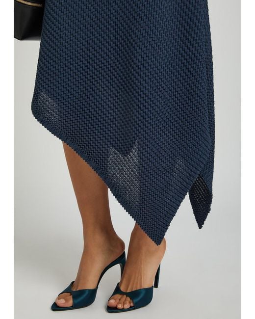 Victoria Beckham Blue Draped Seersucker Fine-Knit Midi Skirt