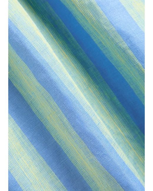 Staud Blue Laura Striped Linen Midi Dress