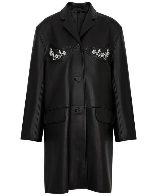 Simone Rocha Black Crystal And Faux Pearl-Embellished Leather Coat
