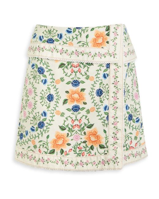 Farm Rio Gray Folk Floral-Print Cotton Mini Skirt