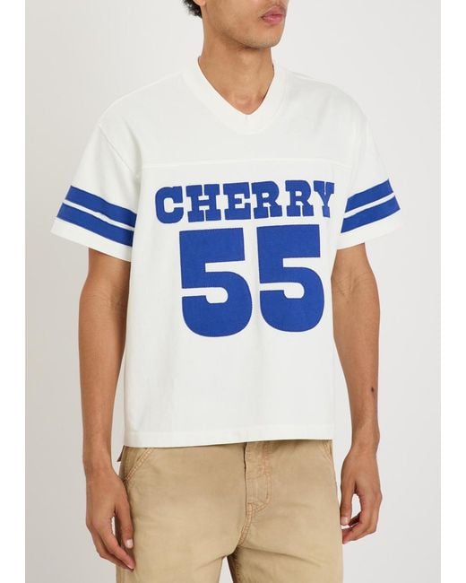 CHERRY LA Blue Appliquéd Cotton Football T-Shirt for men