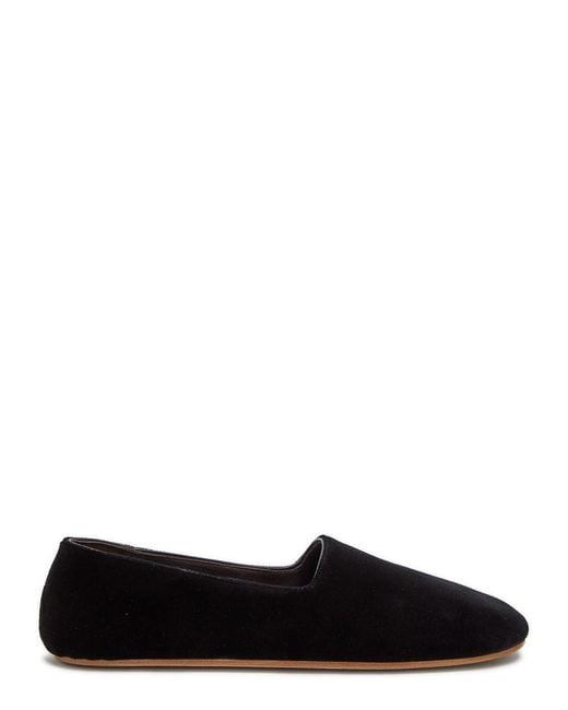 The Row Black Ponti Velvet Slipper Flats