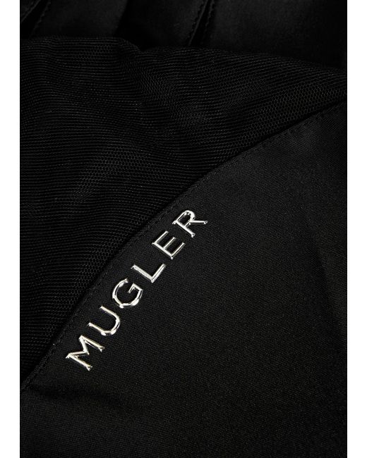 Mugler Black Panelled Jersey And Tulle Bodysuit
