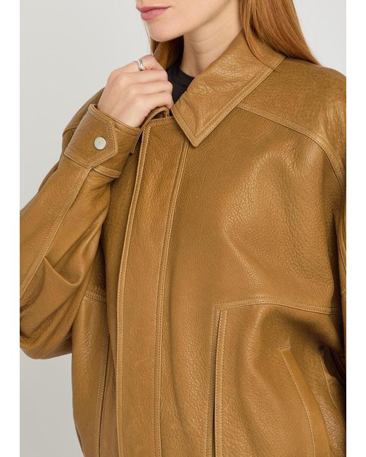 Nour Hammour Brown Dalma Grained Leather Jacket