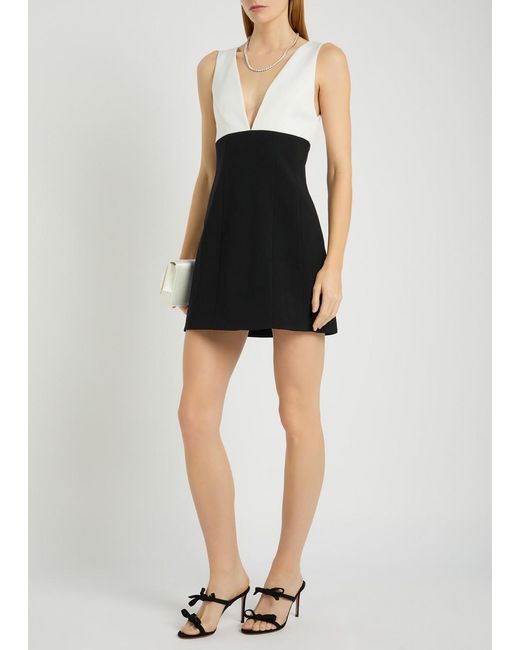Alice + Olivia Black Mandy Plunge V-Neck Crepe Mini Dress