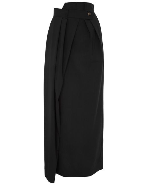 A.W.A.K.E. MODE Black Deconstructed Stretch-Wool Maxi Skirt