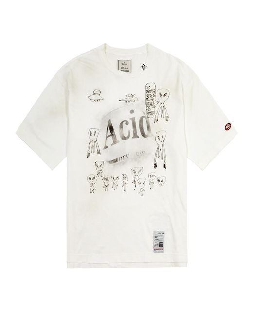 Maison Mihara Yasuhiro White Distressed Acid Printed Cotton T-shirt for men