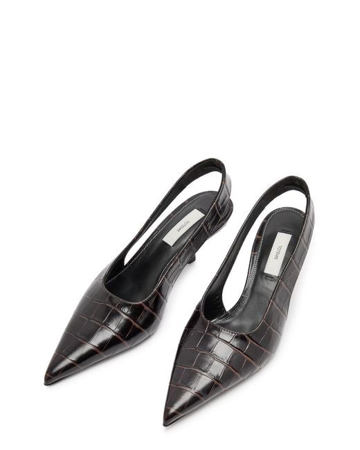 Totême Black Classic Croco Embossed Leather Slingback Pumps