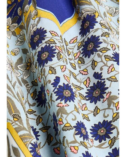 Alice + Olivia Blue Willa Floral Flared-Sleeve Chiffon Blouse