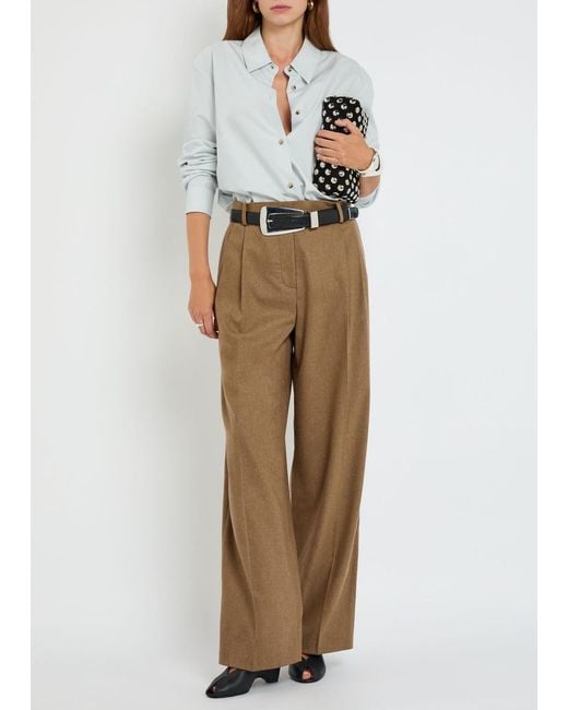 Khaite Natural August Pleated Wool-Blend Trousers