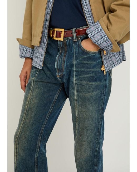Versace Blue Distressed Straight-Leg Jeans for men