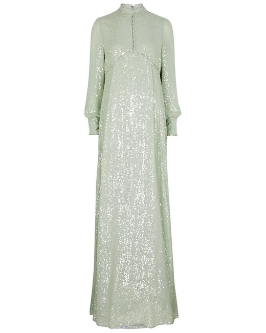 Erdem Green Justine Sequin-Embellished Gown