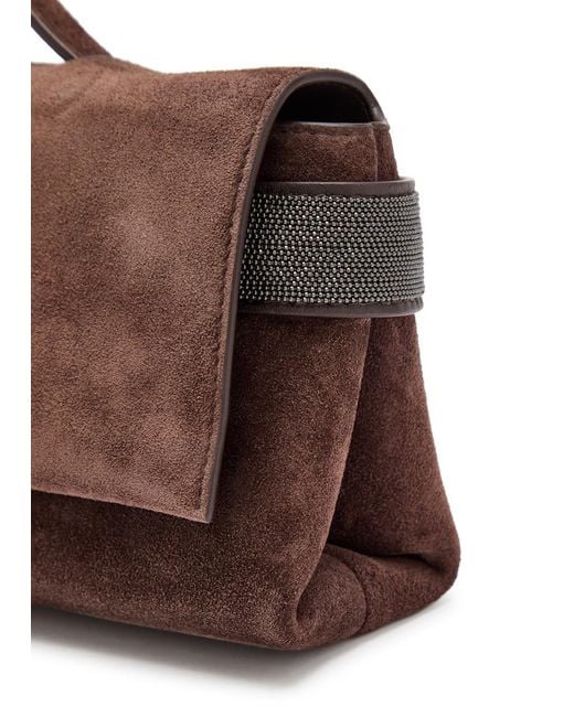 Brunello Cucinelli Brown Suede Top Handle Bag