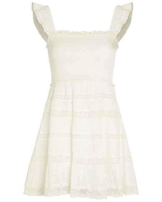 LoveShackFancy Natural Colbera Lace-Trim Cotton Mini Dress