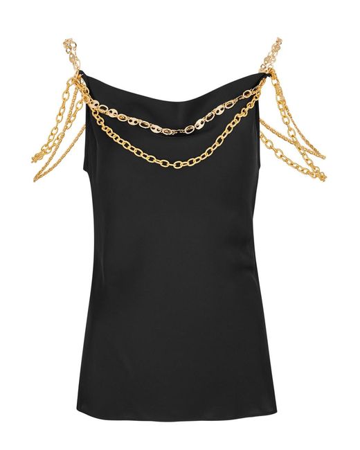 Rabanne Black Chain-Embellished Satin Camisole Top