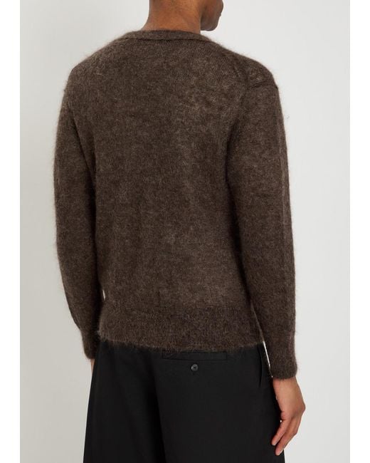 vowels Brown V-Neck Mohair-Blend Cardigan for men