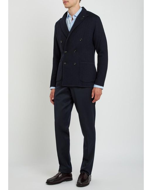 Lardini Blue Double-Breasted Wool Blazer for men