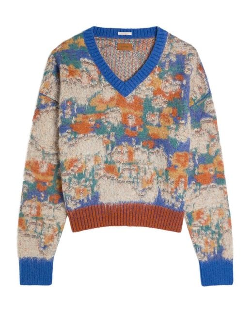 Mother Blue The Crop Varsity Printed Alpaca And Wool-Blend Jumper