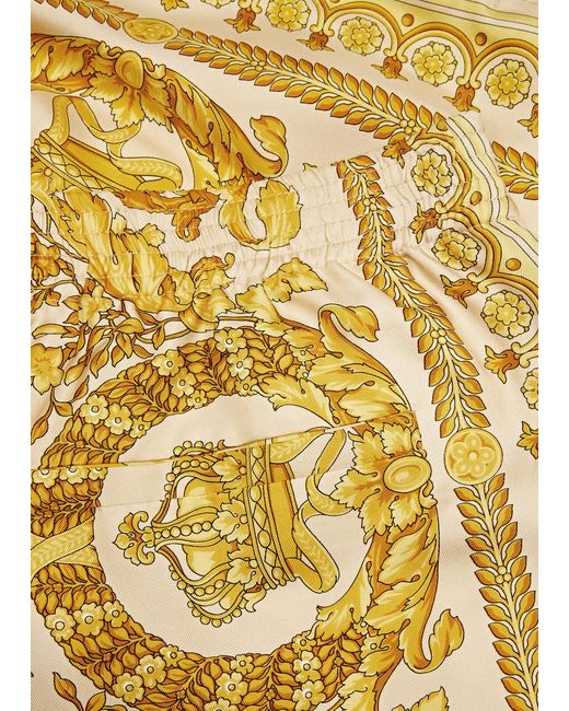 Versace Yellow Baroque Printed Silk-twill Shorts for men