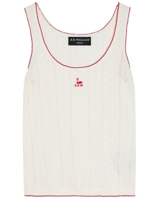 B.B. Wallace White Walker Pointelle-Knit Cotton Vest Top