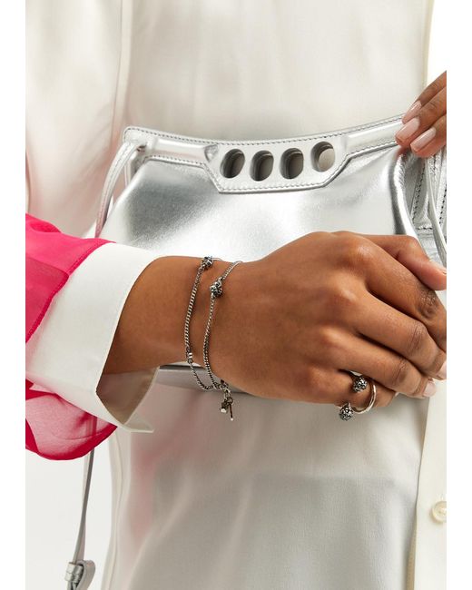 Alexander McQueen White Double-layered Skull-embellished Bracelet