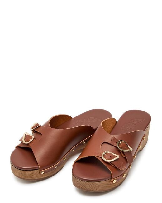Ancient Greek Sandals Brown Natali Sabot Leather Flatform Sandals