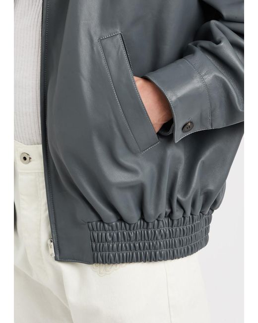Marni Gray Leather Bomber Jacket for men