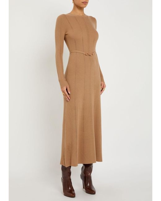 Gabriela Hearst Natural Imagene Belted Wool Midi Dress