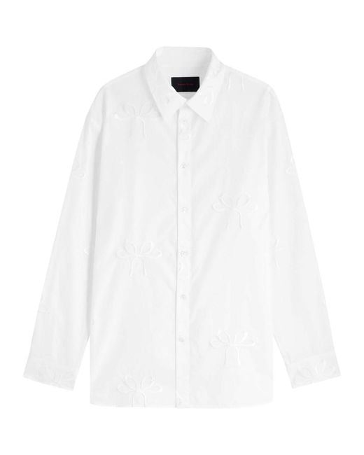 Simone Rocha White Carnation Bow-Embroidered Cotton-Poplin Shirt for men