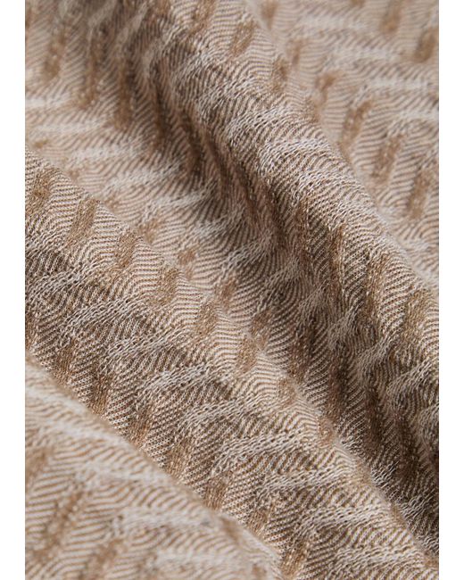 Emporio Armani Natural Chevron-Knit Straight-Leg Cotton-Blend Trousers