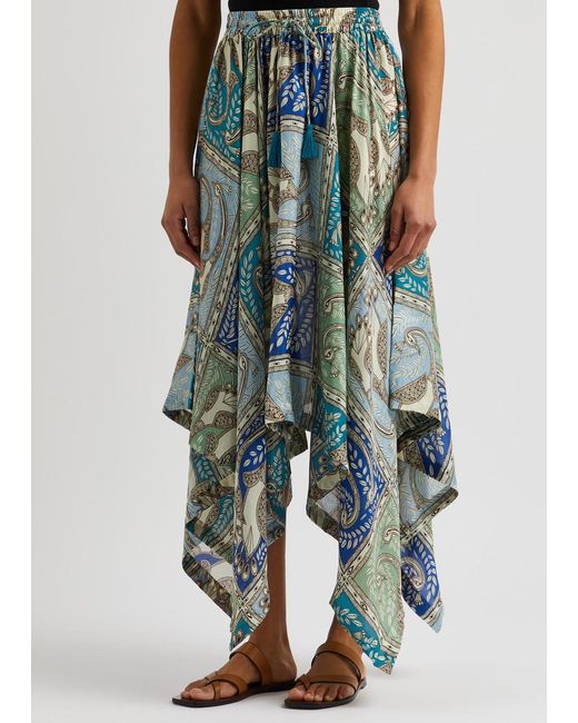 Hannah Artwear Blue Delila Printed Silk Midi Skirt