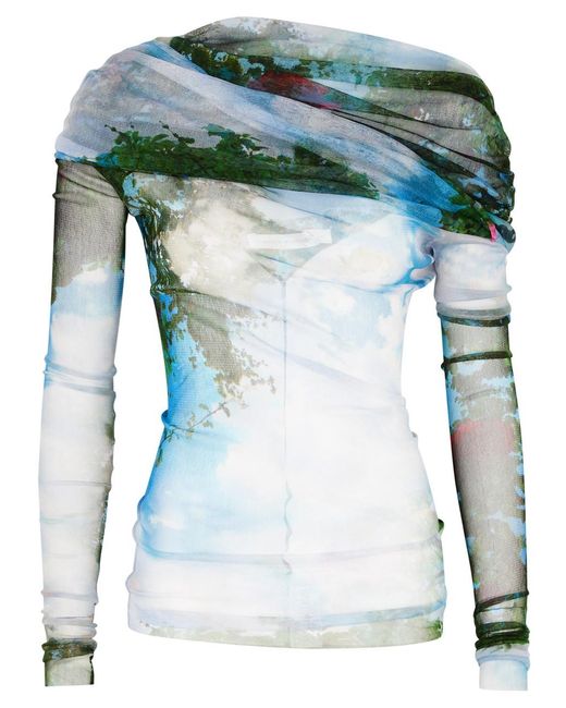 Christopher Esber Green Lucid Veiled Printed Silk Top