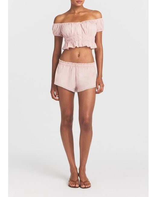 Skims Pink Lace-Trim Poplin Shorts