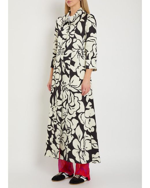 Dries Van Noten White Rimi Floral Print Satin Coat