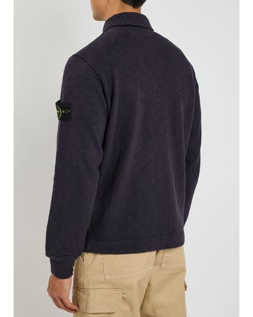 Stone Island Blue Logo Slubbed Cotton Polo Sweatshirt for men