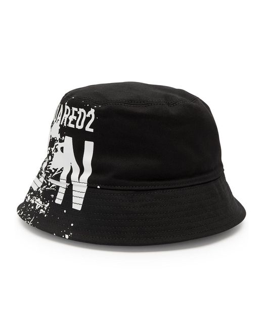DSquared² Black Icon Printed Cotton Bucket Hat for men