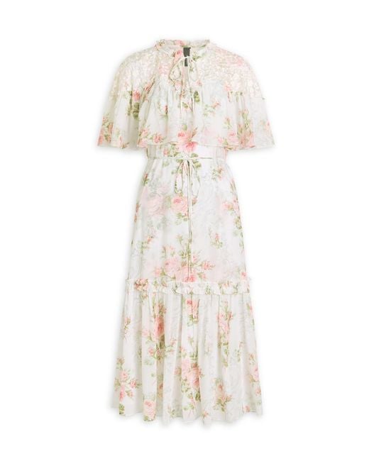 Needle & Thread White Carla Floral-Print Chiffon Midi Dress