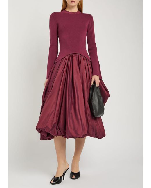 Jonathan Simkhai Purple Kenlie Gathered Knit And Taffeta Midi Dress