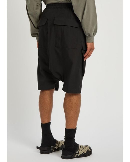 Rick Owens Black Cargo Pods Cotton-Poplin Shorts for men