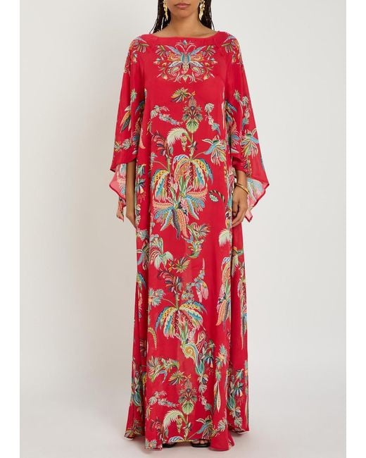 Etro Red Printed Chiffon Maxi Cover-Up Dress