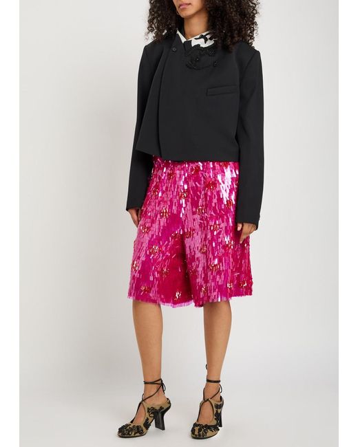Dries Van Noten Red Pomy Sequin-Embellished Polka-Dot Silk Shorts