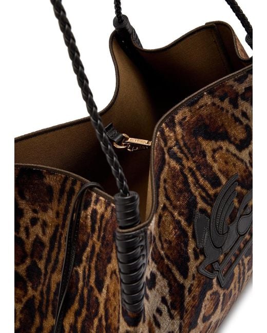 Etro Brown Libra Large Leopard Velvet And Leather Tote