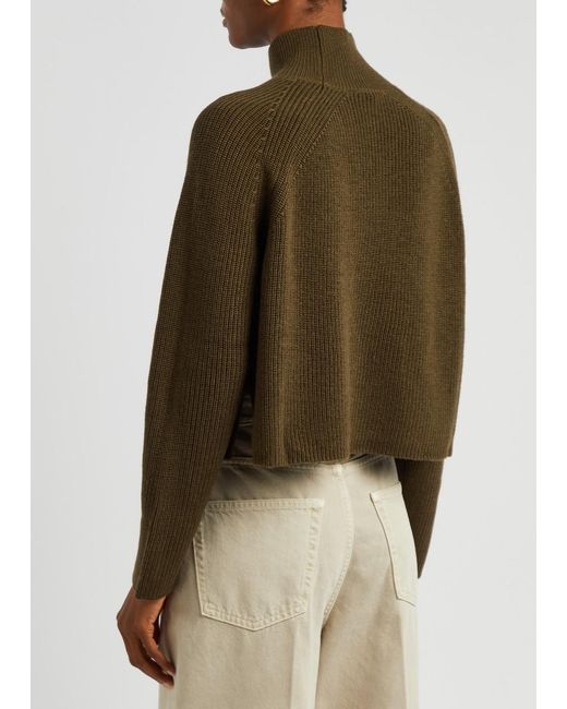 Eileen Fisher Green Cropped Ribbed Wool Jumper