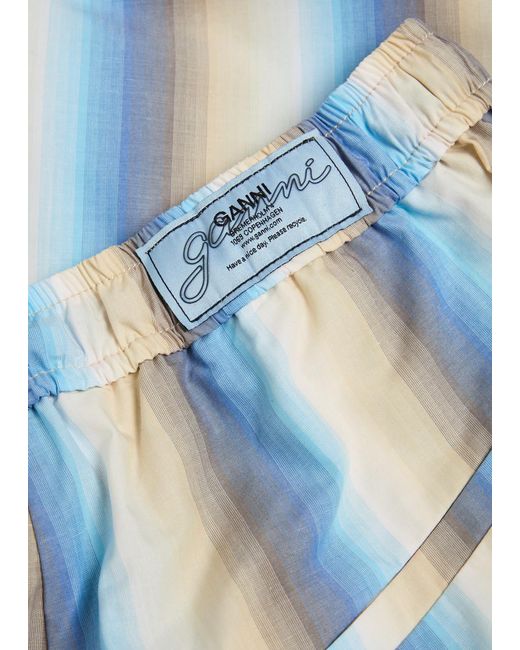 Ganni Blue Ombre Stripe Cotton-Poplin Trousers