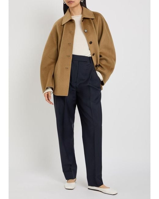 Rohe Blue Daria Pleated Wool-Blend Trousers