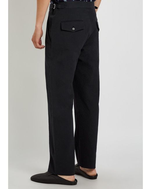Bode Black Straight-Leg Seersucker Trousers for men