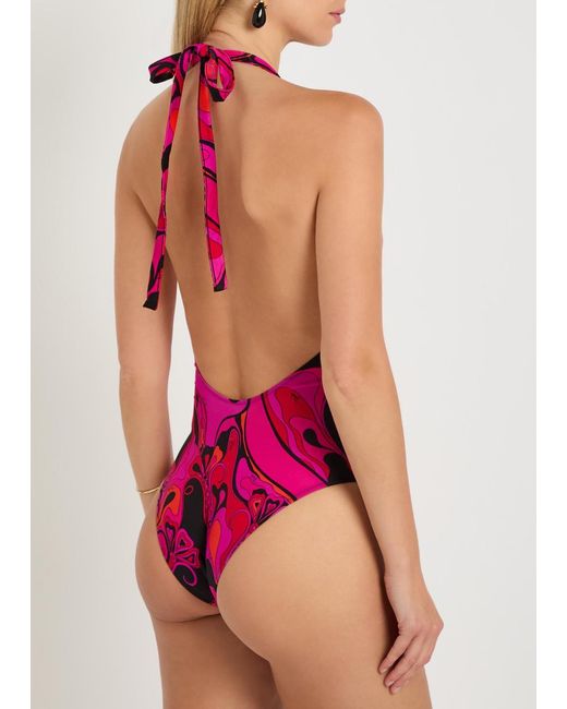 Emilio Pucci Pink Printed Halterneck Swimsuit