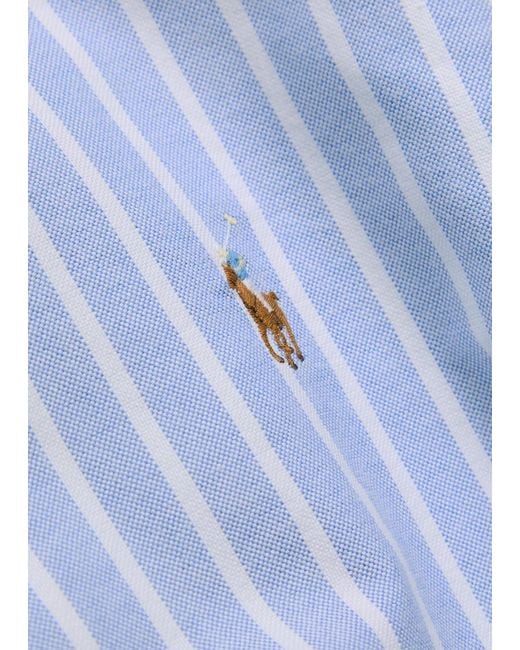 Polo Ralph Lauren Blue Striped Belted Cotton Midi Shirt Dress
