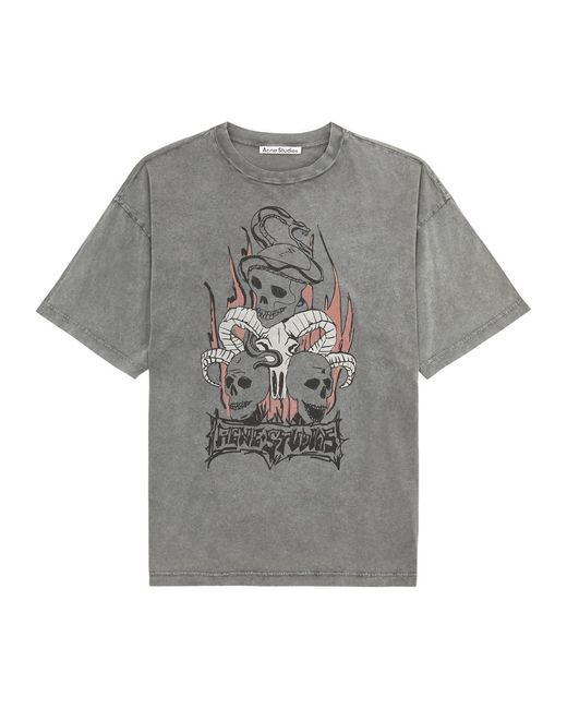 Acne Gray Printed Cotton T-shirt for men