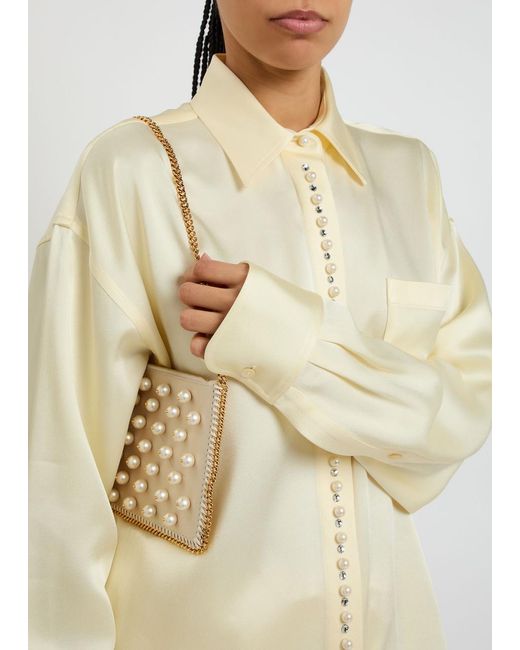 Stella McCartney Natural Faux Pearl-Embellished Satin Shirt